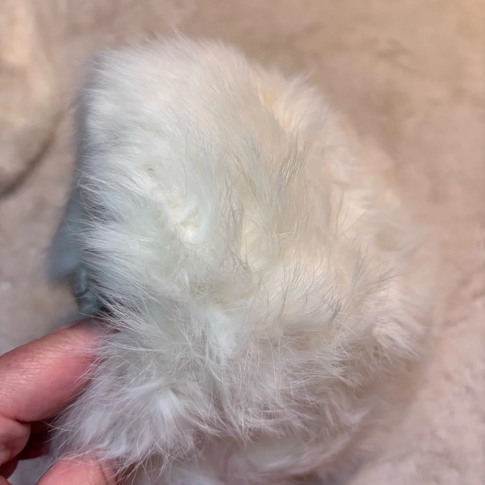 Vintage 40s SET Rabbit Fur Kids Hat and Handwarmer Muff Cream White Collectible